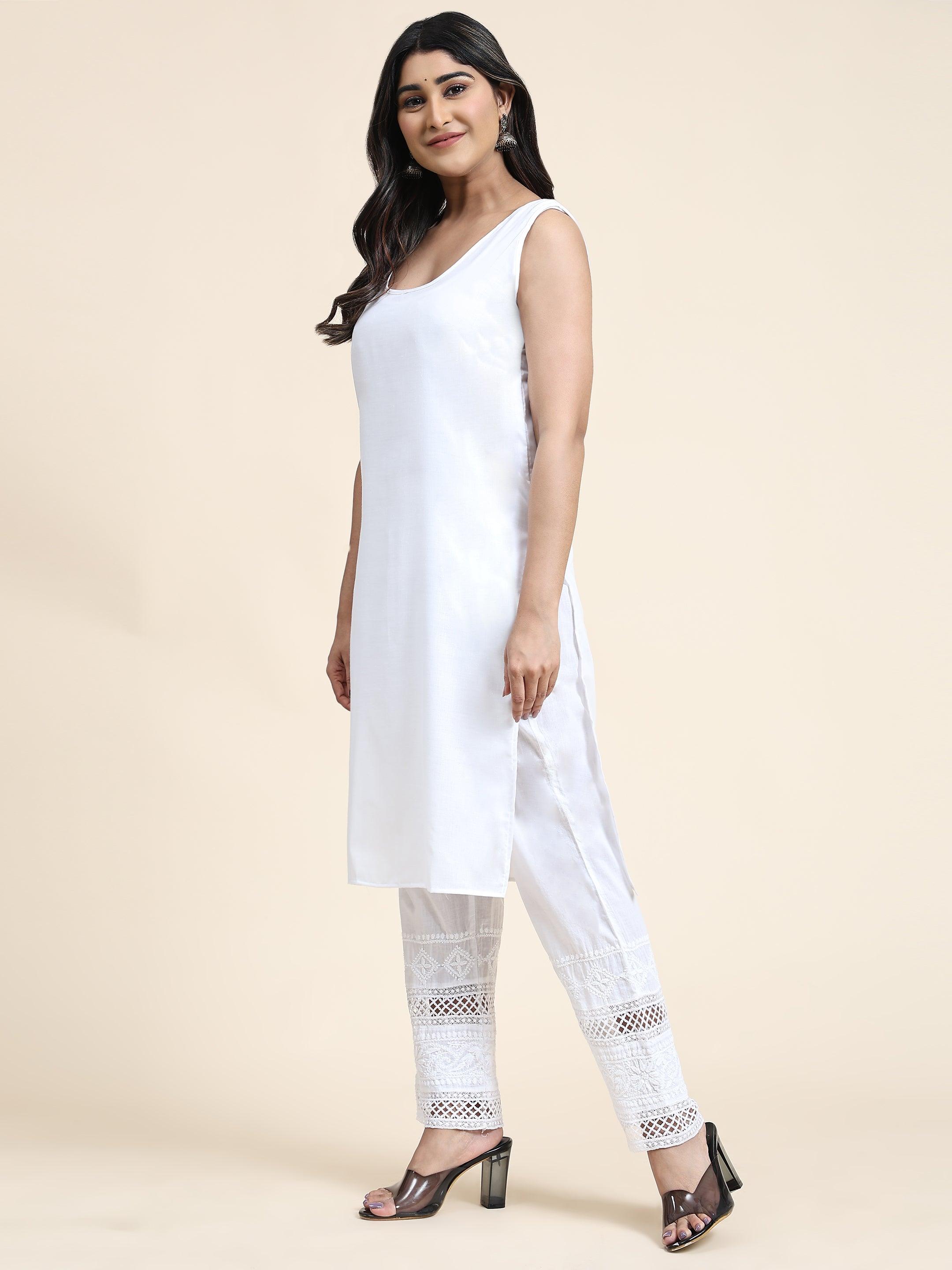 White handcrafted sleeveless angrakha kora cotton kurta – GoCoop